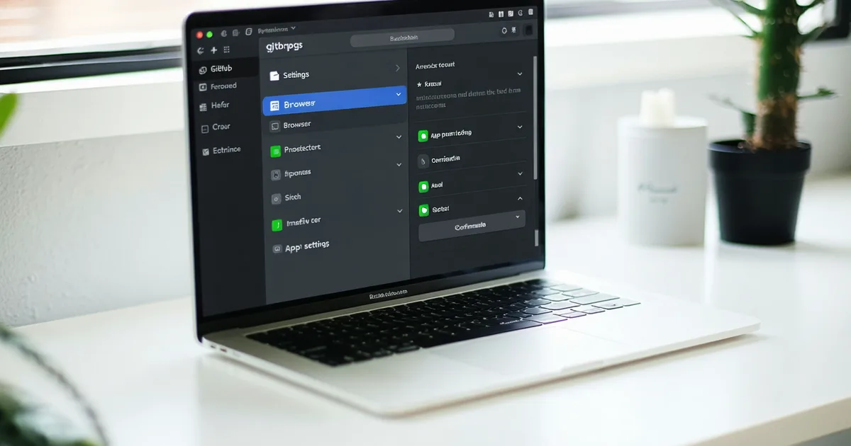Laptop showing a GitHub repository settings page with an app integration being configured