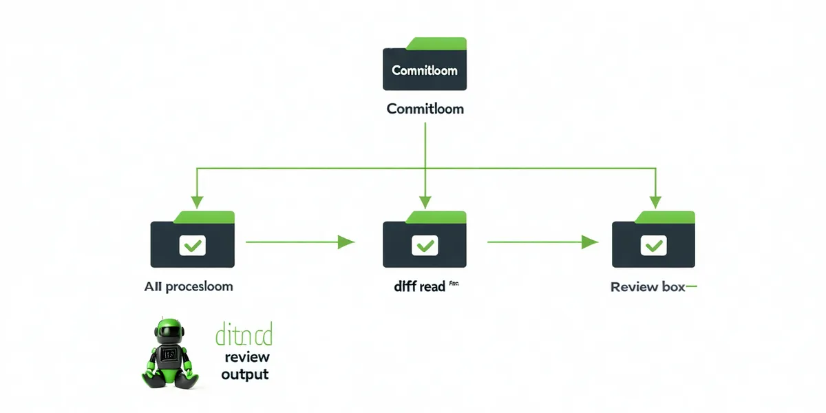 Diagram showing how Commitloom reads PR diffs ephemerally and discards data after review without storing secrets